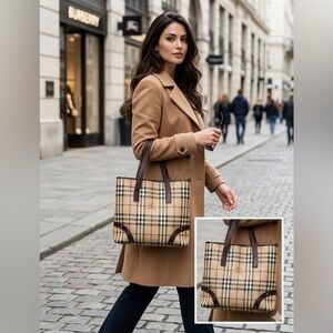 Authentic vintage Burberry medium handbag with magnetic closure and pockets